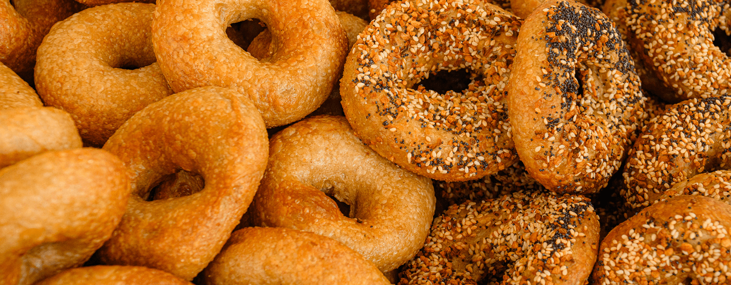 A variety of plain sourdough and everything bagels